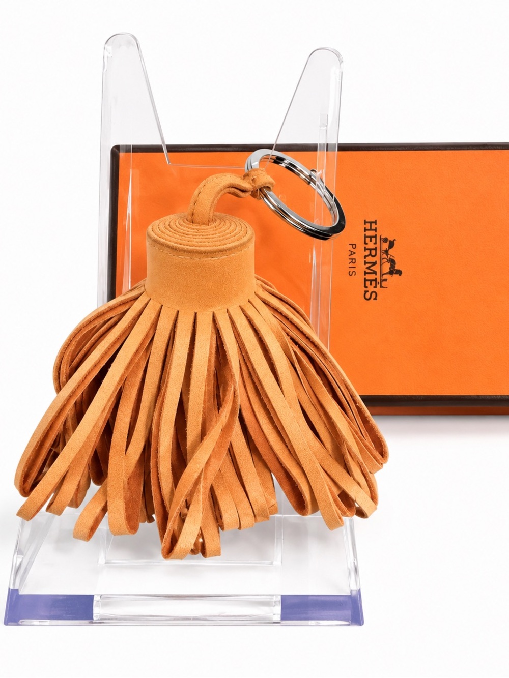 Hermes Carmen Orange Leather Tassel Keychain